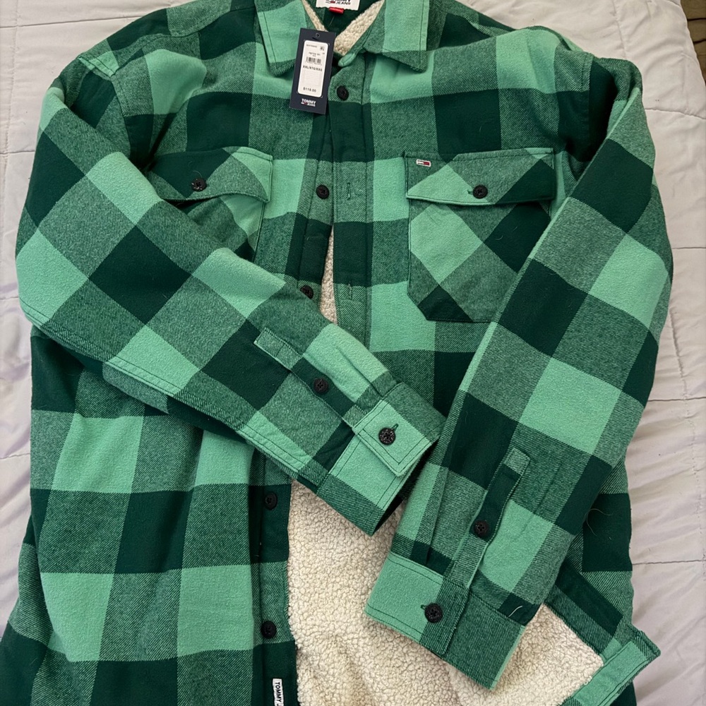 Tommy Hilfiger Green Checkered Sherpa Jacket
